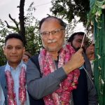 Federal Minister for Ministry of Planning Development & Special Initiatives, Ahsan Iqbal inaugurating Cantt to Jassar Cantt Road in a ground breaking ceremony at Village Ada Flora.
