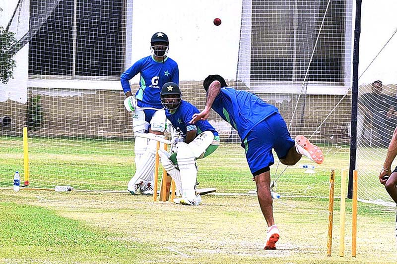 Pakistan Cricket Team Captain, Babar Azam along with others players during a practice session at the National Stadium , ahead of their tour to Sri Lanka for the two test match series