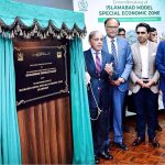 Prime Minister Muhammad Shehbaz Sharif talking to media after unveiling a plaque to mark the groundbreaking of Islamabad Model Special Economic Zone