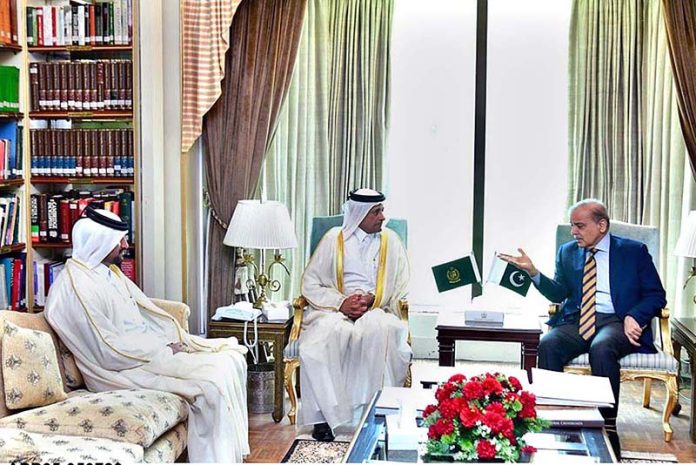The outgoing Ambassador of Qatar in Pakistan, Sheikh Saoud Abdurahman Al Thani calls on the Prime Minister Muhammad Shehbaz Sharif