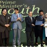 Prime Minister Muhammad Shehbaz Sharif distributes laptops among the high achievers of public sector universities of Sindh under PM's Youth Laptop Scheme 2023 at Governor House