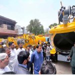 Mayor Karachi Murtaza Wahab inspects the machineries and vehicles during his visit to Mairaj Limited factory