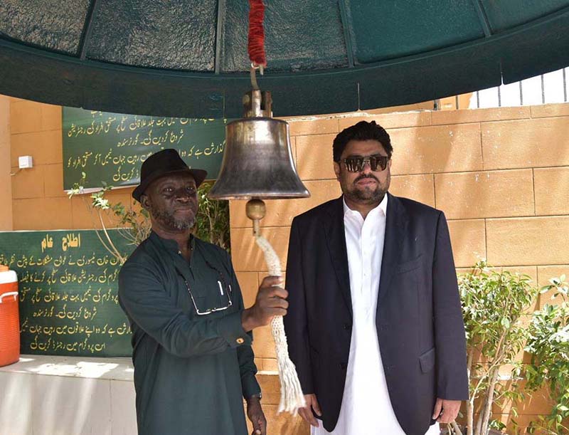 High Commissioner Ghana, Eric Owusu Boateng rang the bell of hope with happy mood outside Governor House with Governor Sindh Kamran Khan Tessori