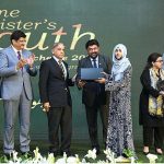 Prime Minister Muhammad Shehbaz Sharif distributes laptops among the high achievers of public sector universities of Sindh under PM's Youth Laptop Scheme 2023 at Governor House
