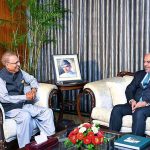 The outgoing Ambassador of Jordan to Pakistan, Ibrahim Yala Al Madani, call on President Dr. Arif Alvi, at Aiwan-e-Sadr
