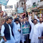The condemnation rally against the desecration of the Holy Quran in Sweden attended by PML-N Senior Vice President Punjab Mohammad Manshaullah Butt with other party members at Chowk Allama Iqbal