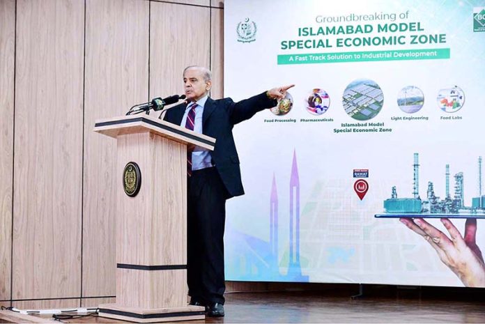 Prime Minister Muhammad Shehbaz Sharif addresses the groundbreaking ceremony of Islamabad Model Special Economic Zone