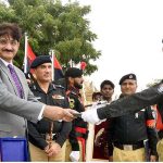 Sindh Chief Minister Syed Murad Ali Shah distributes certificates among the position holders at the 117th passing out parade at Shahid Hayat Police Training College, Saeedabad