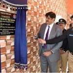 Sindh Chief Minister Syed Murad Ali Shah unveils the plaque to inaugurate auditorium at Shahid Hayat Police Training College, Saeedabad. Inspector General Police Ghulam Nabi Memon is also present on the occasion