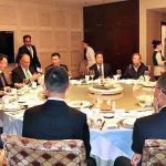 Federal Minister for Planning, Development and Special Initiatives, Prof. Ahsan Iqbal at a dinner with representatives of Chinese companies working on CPEC projects. A cake was also cut to celebrate the sucessful completion of Decade of CPEC