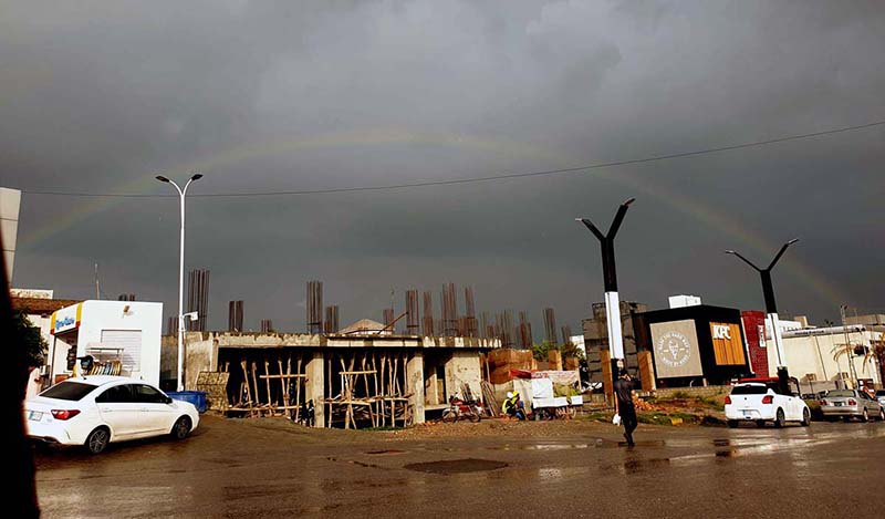 An eye catching view of rainbow after heavy rain at Ghouri Town