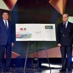 Prime Minister Muhammad Shehbaz Sharif and Chinese President Special Representative and Vice Premier of China Mr. He Lifeng signing the First Day Cover of a commemorative postal stamp at ceremony to celebrate the 10th anniversary of CPEC