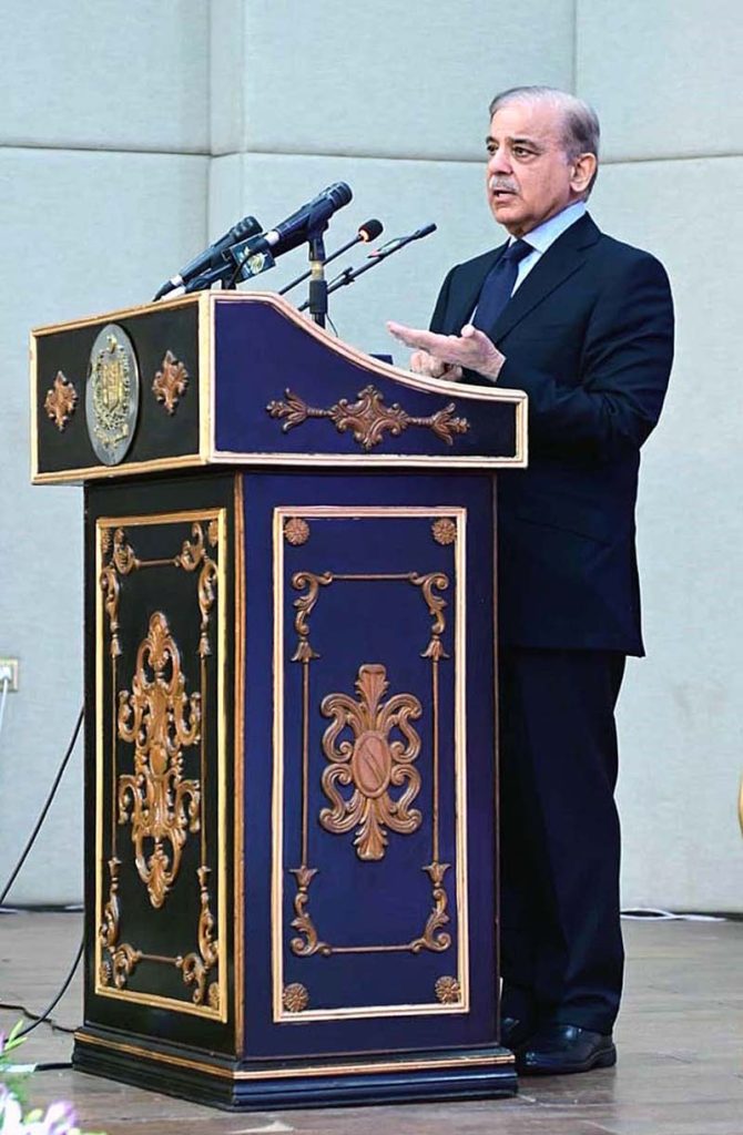 Prime Minister Muhammad Shehbaz Sharif addresses the ceremony of Prime Minister's Initiatives on Women's Empowerment