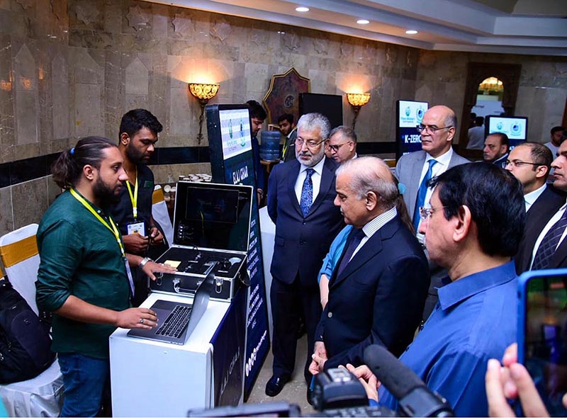 Prime Minister Muhammad Shehbaz Sharif visits different stalls set up by young entrepreneurs during "Investor's Connect & Networking" event