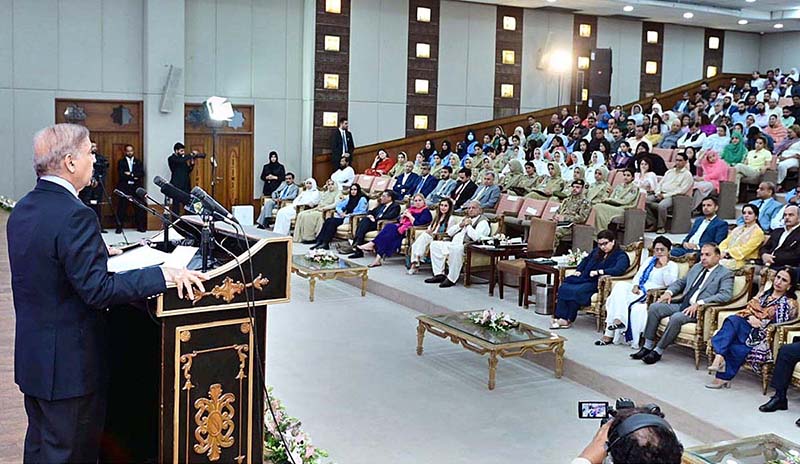 Prime Minister Muhammad Shehbaz Sharif addresses the ceremony of Prime Minister's Initiatives on Women's Empowerment