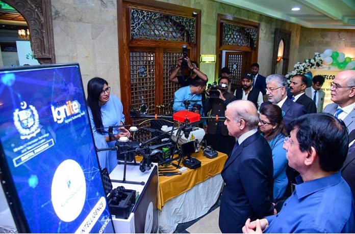 Prime Minister Muhammad Shehbaz Sharif visits different stalls set up by young entrepreneurs during 