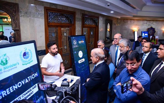 Prime Minister Muhammad Shehbaz Sharif visits different stalls set up by young entrepreneurs during "Investor's Connect & Networking" event