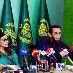 Federal Minister for Climate Change, Senator Sherry Rehman and Special Assistant to the Prime Minister on Interior and Legal Affairs, Attaullah Tarar addressing a press conference