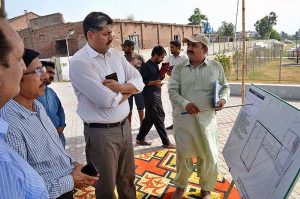 DG Sports and Youth Affairs Punjab Dr. Asif Tufail being briefed about construction work of Tehsil Sports Complex during his two days visit to Sargodha Division