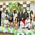 Ambassador of Ethiopia H.E. Jemal Beker Abdula along with Principal, Ms. Sobia Abid in a group photograph with students in connection with 77th Independence Day celebration at Roots International Schools & Colleges, H-8