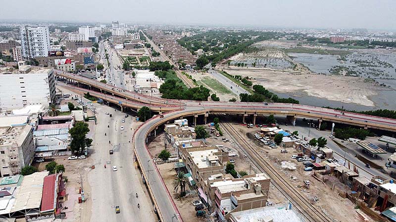 A beautiful aerial view of flyover at Latifabad