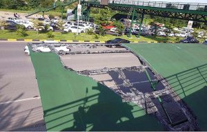 A view of damaged bus stop shed at Islamabad Expressway needs the attention of concerned authorities