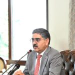 Caretaker Prime Minister Anwaar-ul-Haq Kakar giving his remarks in a meeting with a delegation of Harvard University Students