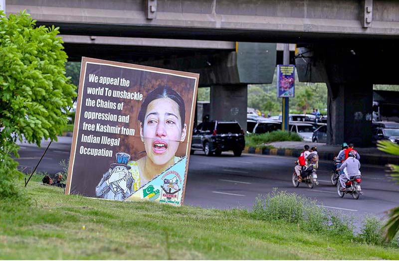 Posters displayed on bridges and billboards, urge people to mark the Youm-e-Istehsal (Exploitation Day), Jammu Kashmir falling on 5th August. The day marks the completion of four years since India's illegal action of revoking the special status of Indian Illegally Occupied Jammu Kashmir (IIOJK).