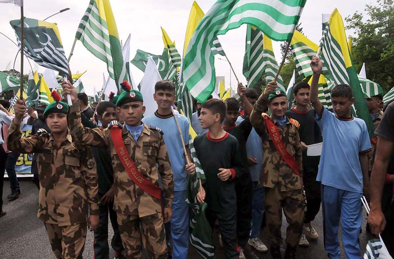 A large number of people participates in rally under the leadership of Advisor to the Prime Minister on Kashmir Affairs and Gilgit Baltistan Qamar Zaman Kaira from Radio Pakistan Chowk to Parliament House to mark the Youm-e-Istehsal (Exploitation Day), Jammu Kashmir falling on 5th August. The day marks the completion of four years since India's illegal action of revoking the special status of Indian Illegally Occupied Jammu Kashmir (IIOJK)