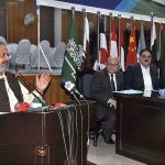 Caretaker Federal Minister for Education & Professional Training Madad Ali Sindhi addressing during Federal Board of Intermediate and Secondary Education (FBISE) Result Declaration ceremony of HSSC Part I & II, 1st Annual Exam 2023