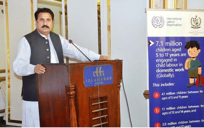Federal Minister for Overseas Pakistanis and Human Resource Development, Sajid Hussain Turi, addressing a seminar on 