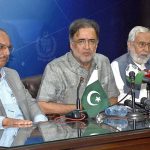 Incumbent Advisor to Prime Minister on Kashmir Affairs, Qamar Zaman Kaira addresses press conference.