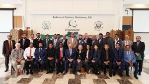 Ambassador Masood Khan in a group photo with Pak-American Christian leaders from across the United States, led by Aaron Bashir, who represented Christian community, Human Rights Organizations and political leaders