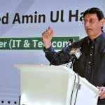 Federal Minister for IT and Telecommunication Syed Amin Ul Haque addressing at launching ceremony of Pakistan's First Communication APP “beep''