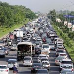 A view of massive traffic jam at Expressway in the Federal Capital