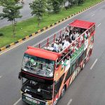 Tourists are visiting Federal Capital on a double-decker bus on the occasion of 77th Independence Day celebration