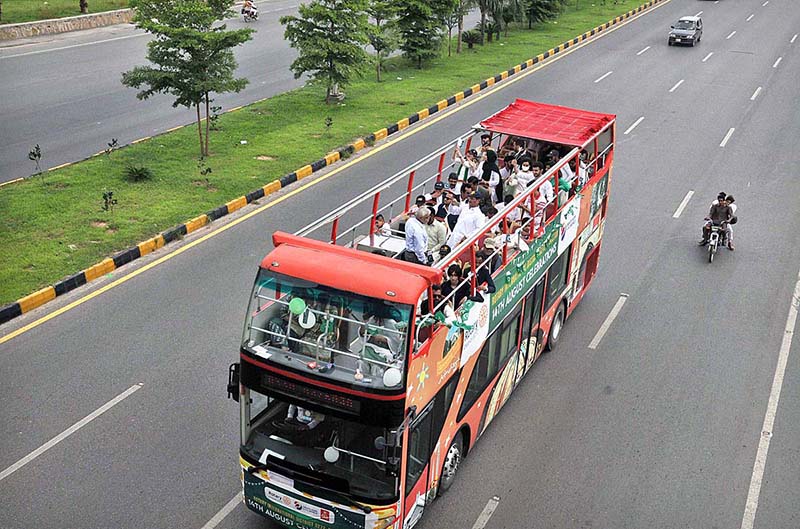 Tourists are visiting Federal Capital on a double-decker bus on the occasion of 77th Independence Day celebration