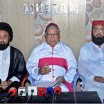 Bishop of the Catholic Church Yousaf Sohan addressing a press conference regarding Jaranwala incident at the press club
