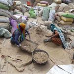 Women workers busy in cleaning pulses at their workplace at Site area