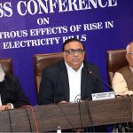 President Faisalabad Chamber of Commerce & Industry (FCCI) Dr. Khurram Tariq addressing a press conference at FCCI Complex