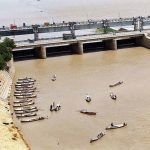 A view of large numbers boat are parked on the bank of River Indus.
