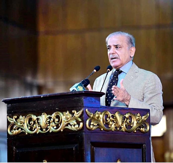 Prime Minister Muhammad Shehbaz Sharif addressing the launching ceremony of the National Program for Solarization of Agricultural Tubewells