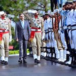 Caretaker Prime Minister Anwaar-ul-Haq Kakar being presented Guard of Honor at Prime Minister's House