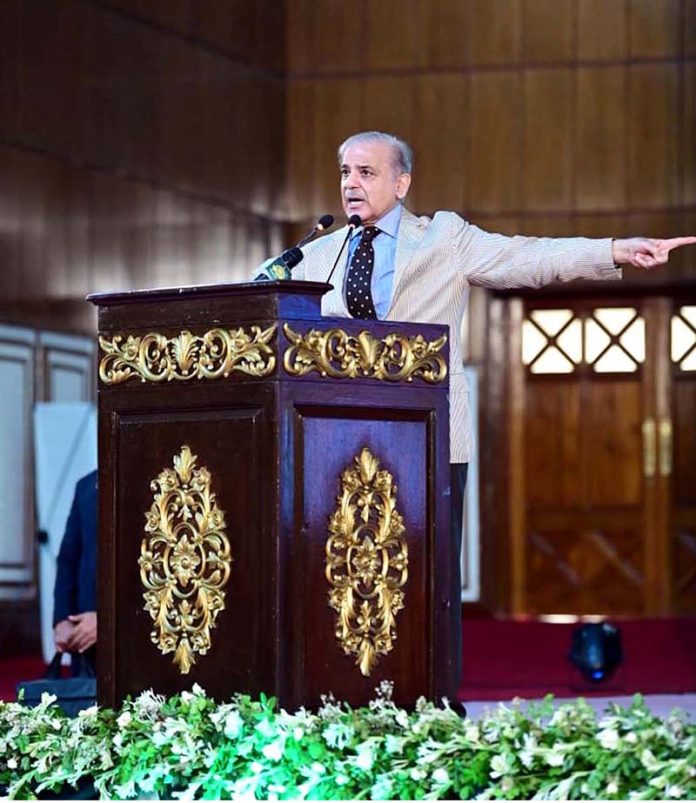 Prime Minister Muhammad Shehbaz Sharif addressing the launching ceremony of the National Program for Solarization of Agricultural Tubewells