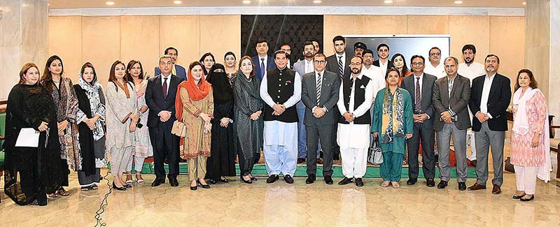 Speaker National Assembly Raja Pervez Ashraf in a group photo with participants of the ceremony for formally launching of Rules of the Parliamentary Caucus on Child Rights at Parliament House