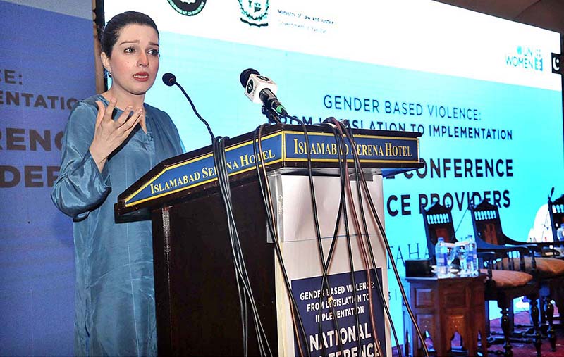 Mushaal Hussein Mullick, Special Assistant to Prime Minister on Human Rights and Women Empowerment addressing during National Conference of Service Providers Gender Based Violence: From Legislation to Implementation