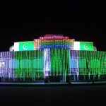 A view of lighting on Arts Council building in connection with Independence Day celebrations in the city