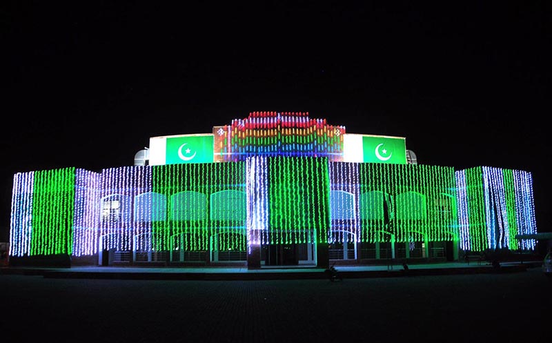 A view of lighting on Arts Council building in connection with Independence Day celebrations in the city