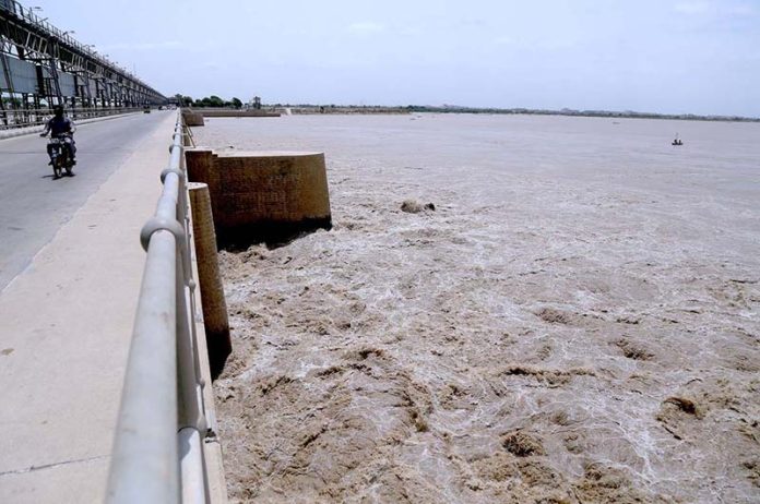 Flood water in the Indus River is continuously increasing at Jamshoro