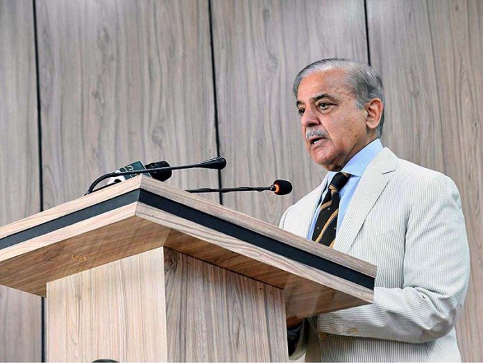 Prime Minister Muhammad Shehbaz Sharif addressing the launching ceremony of Prime Minister’s Health Program for journalists, media workers, artists and technical resource workers